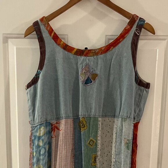 Sacred Threads Butterfly Art To Wear Patch-Work Embroider Maxi Dress Sz sm/med - Picture 3 of 9